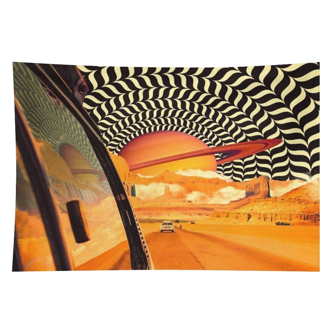 Illusionary Road Trip 2 - OpArt Space Adventure Sci-fi Collage Art Tapestry