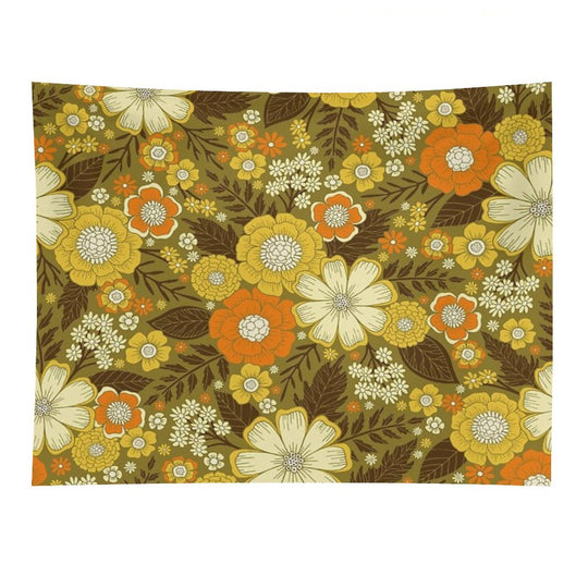 1970s RetroVintage Floral Pattern Tapestry