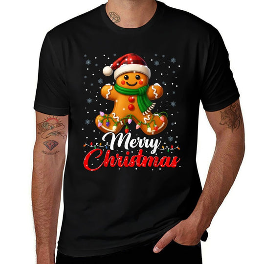 Merry Christmas Gingerbread Xmas Lights Matching Family Kids  Lightweight T-Shirt
