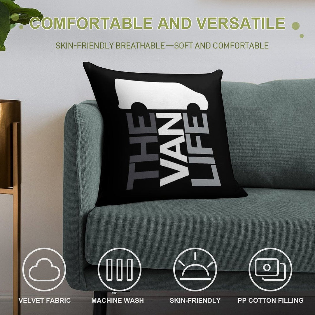 The Van Life Logo  Greyscale Soft Easy Maintenance Throw Pillow