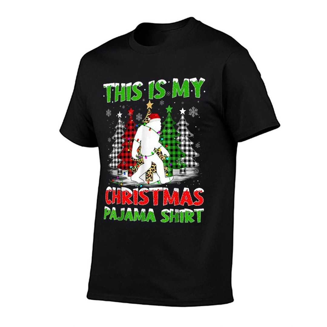 This Is My Pajama Bigfoot Xmas Tree Plaid Christmas  Rolled Sleeves T-Shirt