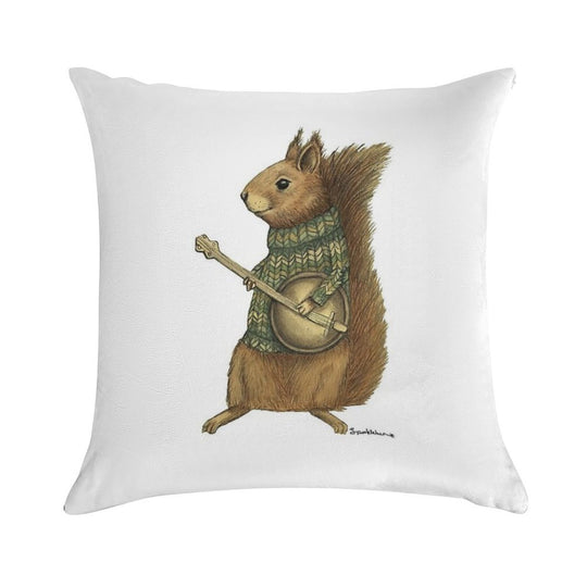 Squirrel with A Banjo Soft Reinforced Edging Throw Pillow