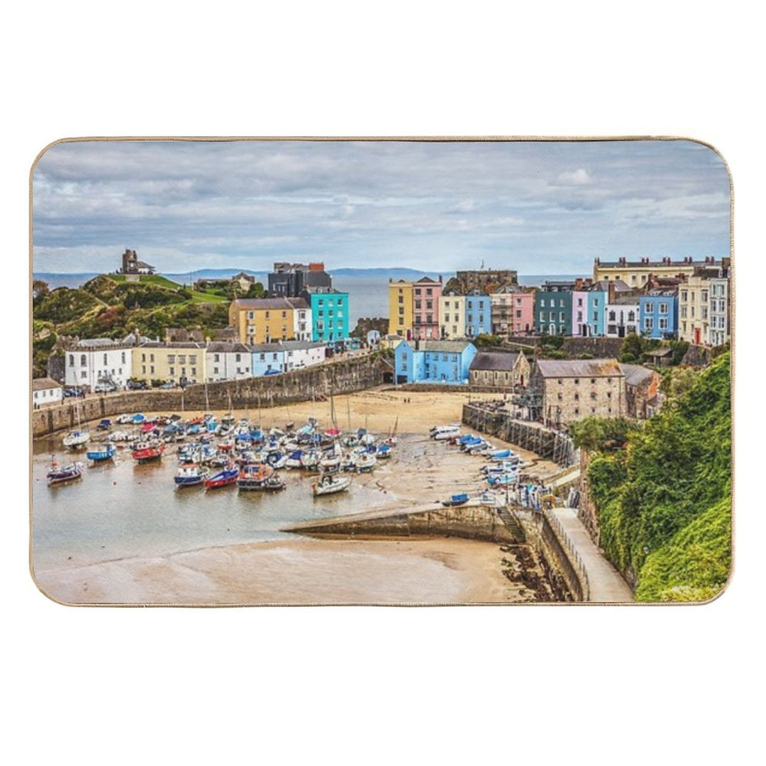 Tenby Harbour Boats And Town Houses  Easy To Clean Bath Mat