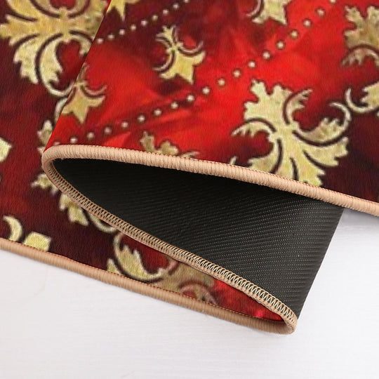 Fleur-de-lis Ornament Red Marble And Gold  Long-Lasting Bath Mat