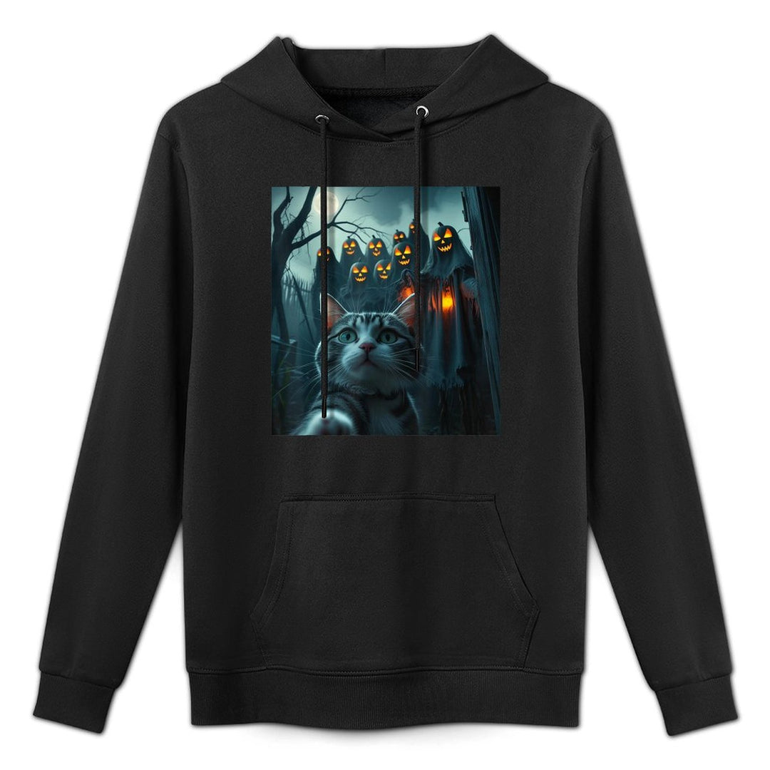 Funny Cat Selfie with Jack O’ Lantern Halloween Meme Machine Washable Hoodie