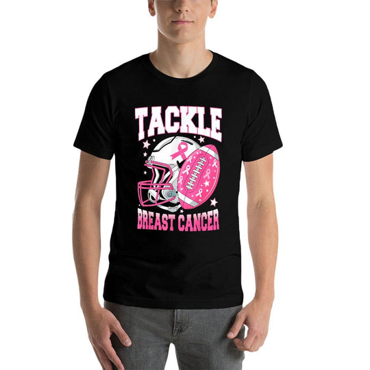 Tackle Breast Cancer Awareness American Football Pink Ribbon  Graphic-printed T-Shirt