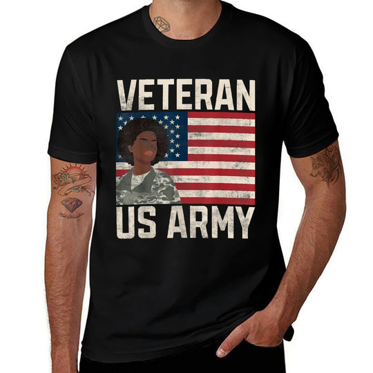 Veteran Us Army Memorial Day Thanks Giving Black Woman Duty  Wrinkle-resistant T-Shirt