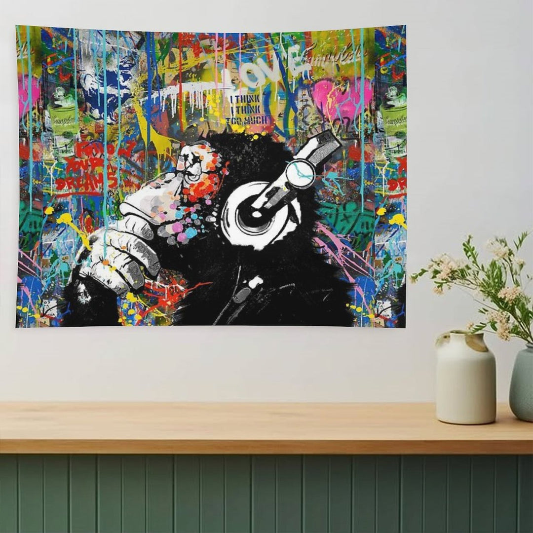 Monkey Thinker - Banksy Urban Contemporary Colorful Street Art -  DJ Chimp Tapestry