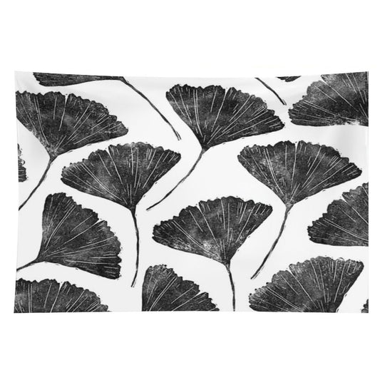 Ginkgo Biloba, Lino Cut Nature Inspired Leaf Pattern Tapestry