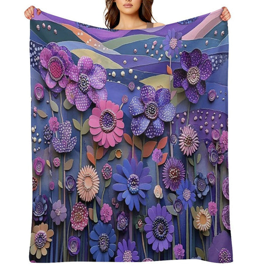 Purple Floral Majesty, Wildflowers in Purple Multi-functional Throw Blanket