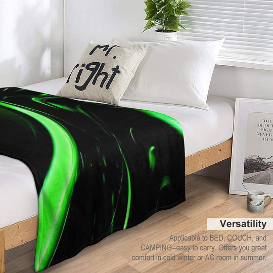 Lime Florescent Green And Black Swirling Abstract Design Pattern All-season Throw Blanket