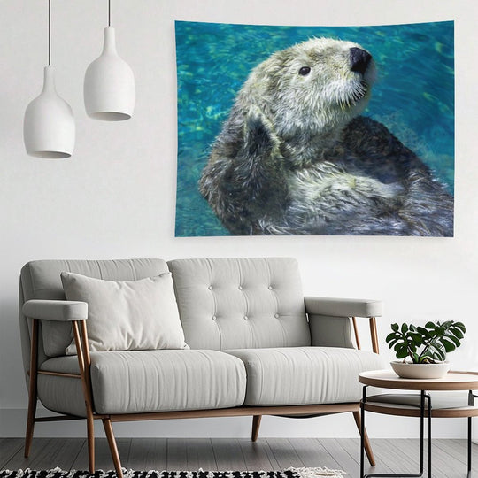Adorable Sea Otter Cute Blue Water Tapestry