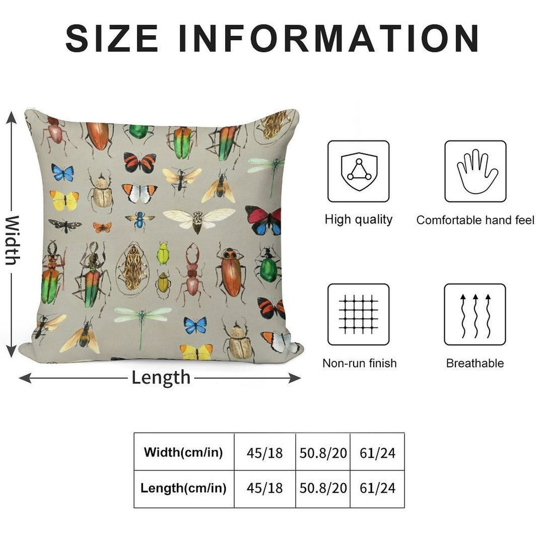 The Usual Suspects - Insects on Grey - Watercolour Bugs Pattern by Cecca Designs Soft Reinforced Edging Throw Pillow