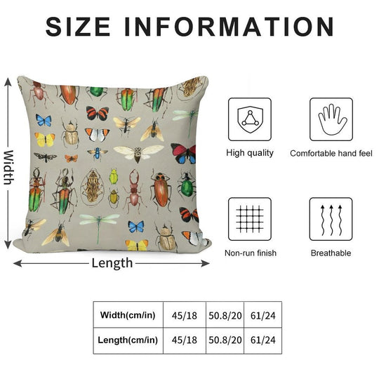 The Usual Suspects - Insects on Grey - Watercolour Bugs Pattern by Cecca Designs Soft Reinforced Edging Throw Pillow