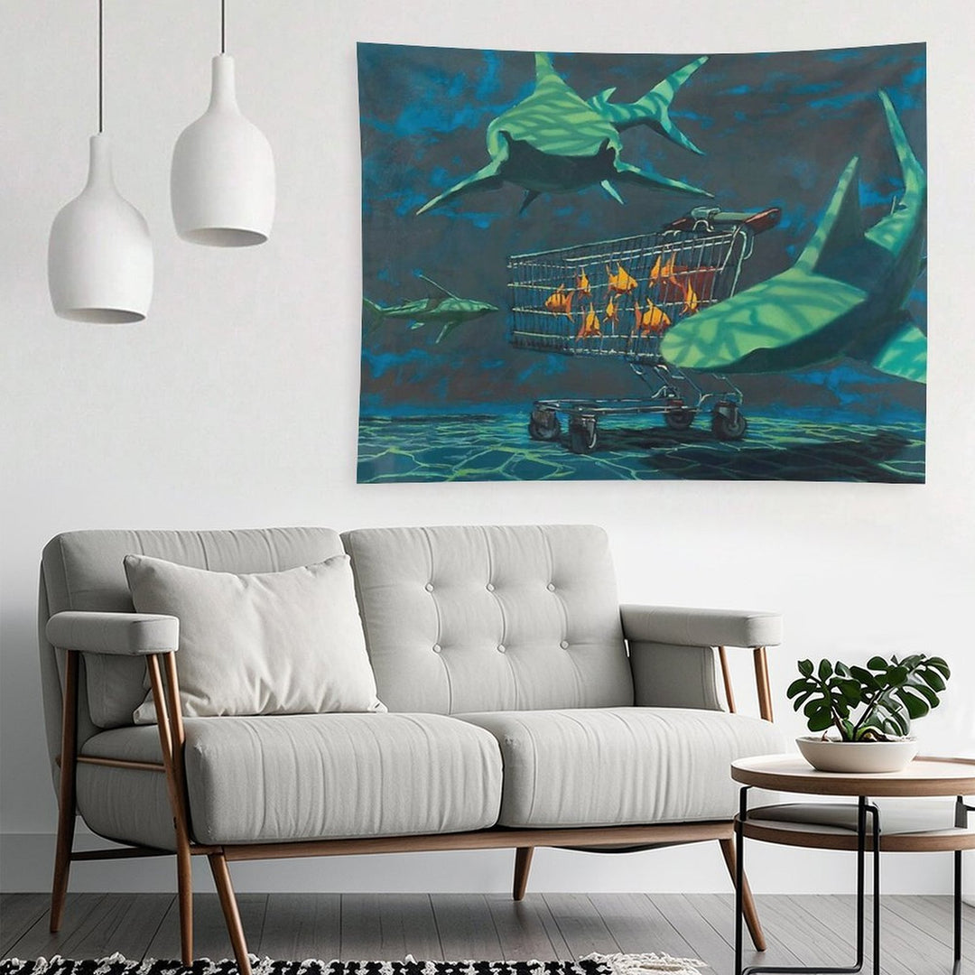 Sharks with Trolley Banksy Painting Tapestry