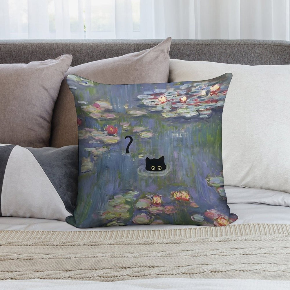 Cat Monet Waterlily Soft Durable Construction Throw Pillow
