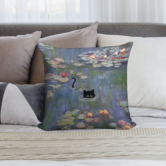 Cat Monet Waterlily Soft Durable Construction Throw Pillow