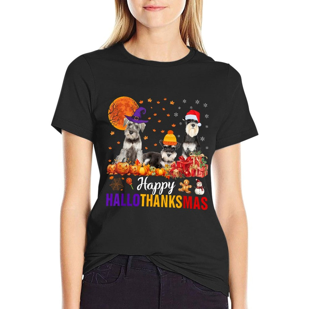 Schnauzer Hallothanksmas Halloween Thanksgiving Xmas  Affordable Price T-Shirt