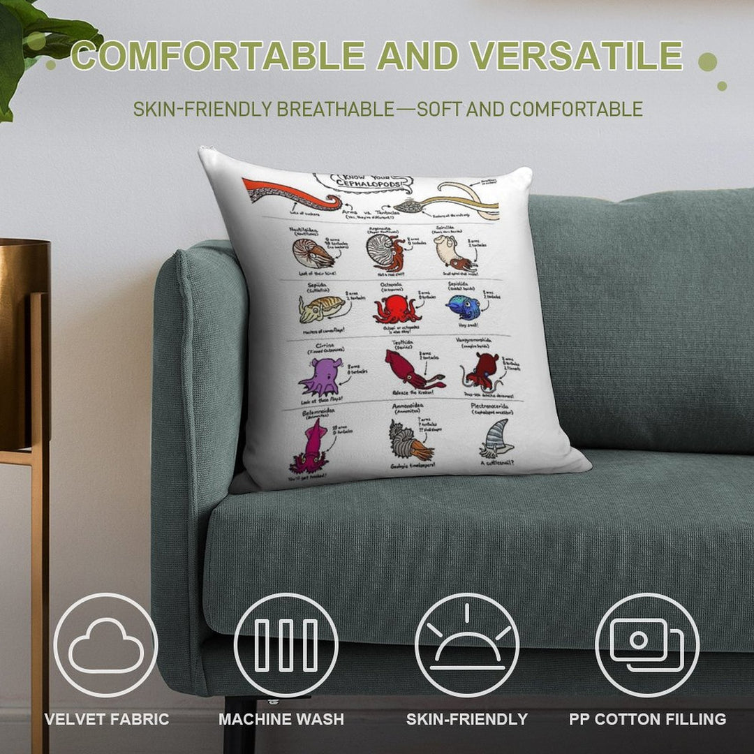 Know Your Cephalopods! Soft Home Decor Throw Pillow