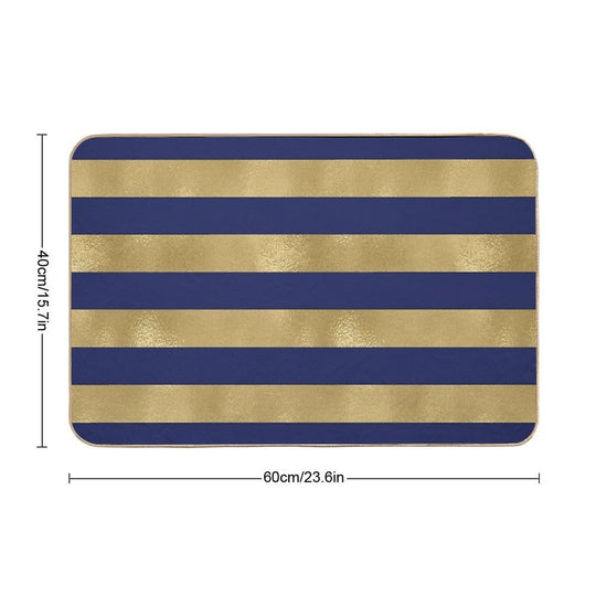 Navy Blue And Gold Metallic Horizontal Stripes  Eco-Friendly Bath Mat