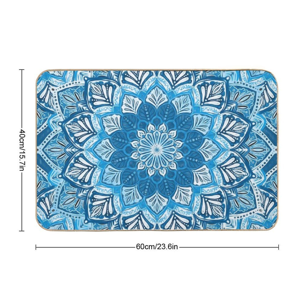 Boho Mandala in Monochrome Blue And White  Easy To Clean Bath Mat
