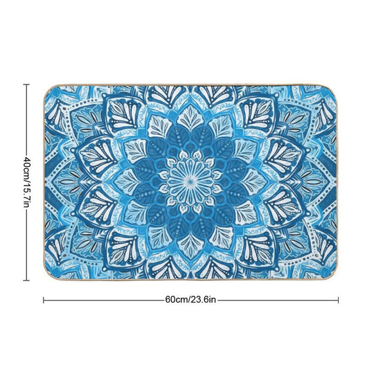 Boho Mandala in Monochrome Blue And White  Easy To Clean Bath Mat