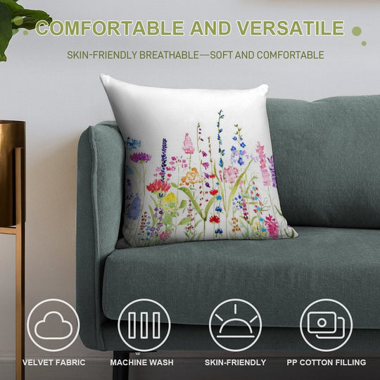 Hand Painted Colorful Wild Flower Field Soft Multiple Sizes Throw Pillow