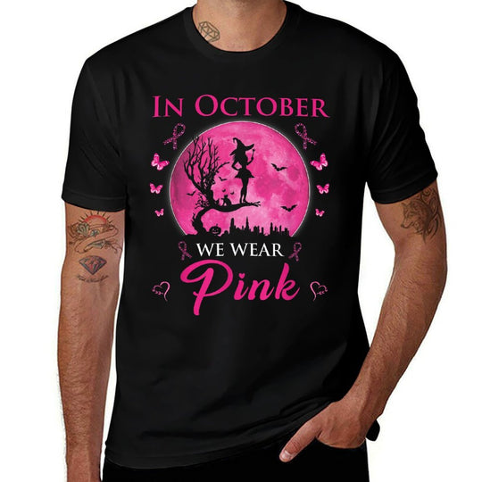 In October We Wear Pink Halloween Witch Breast Cancer  Moisture-wicking T-Shirt