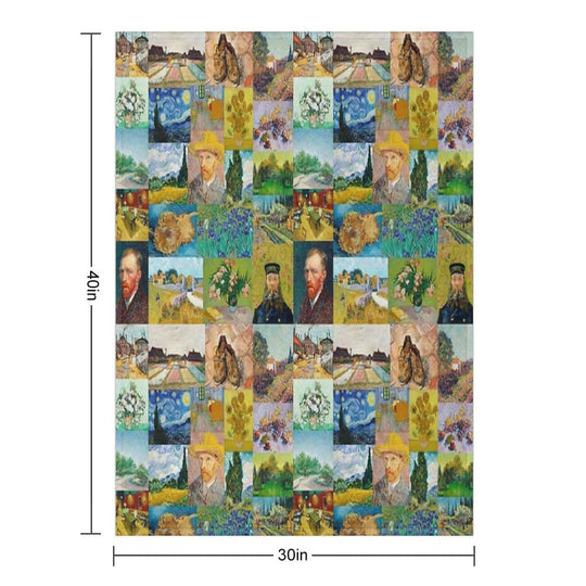 Van Gogh Collage Plush Throw Blanket