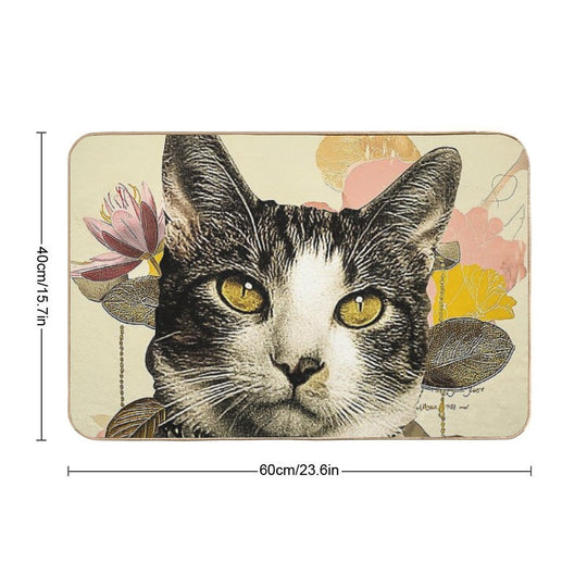 Whimsical Floral Cat Artwork Print  Anti-Trip Bath Mat