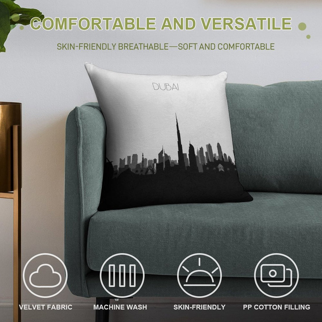 Travel Posters  Destination Dubai Soft Fade-Resistant Throw Pillow