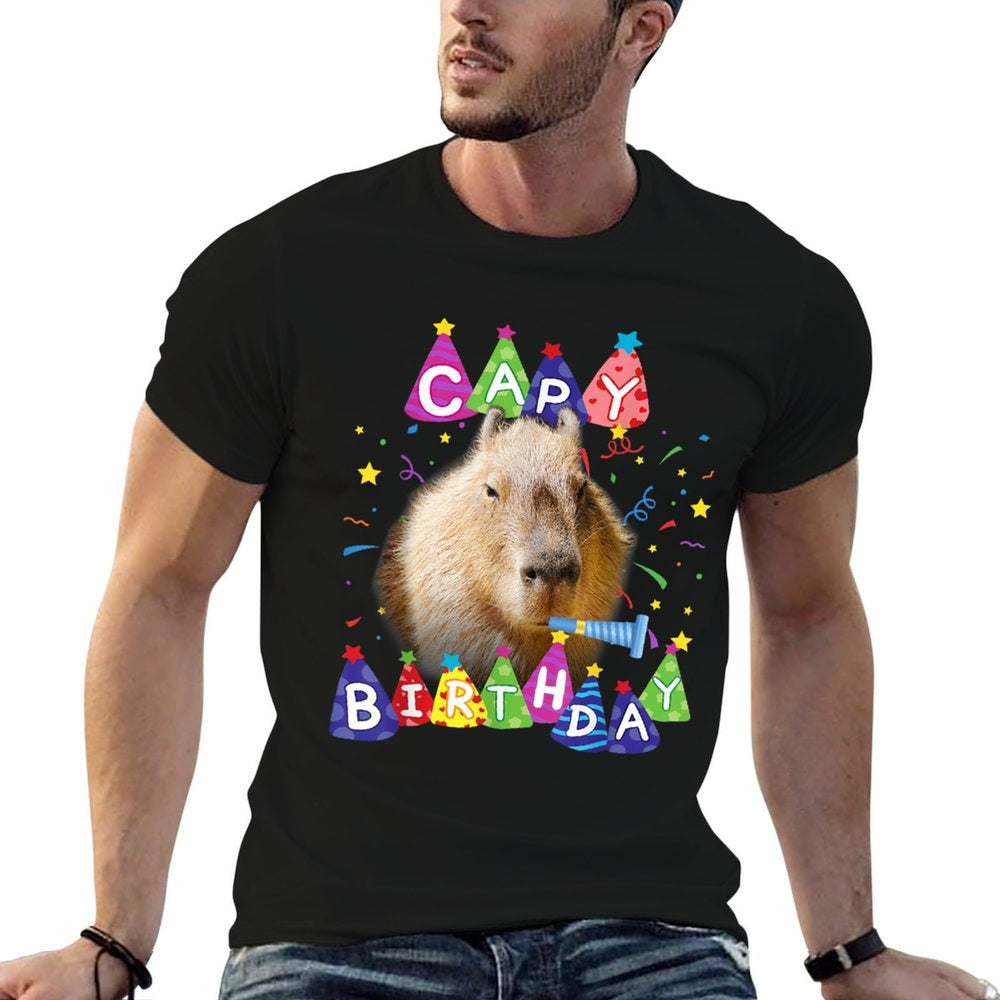 Capybara Capy Birthday Happy Birthday Capybaras Funny Meme  Easy-care T-Shirt