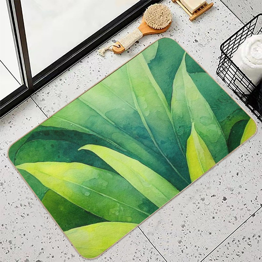 Lush Green Botanical Tropical Leaves  Non-Slip Bath Mat