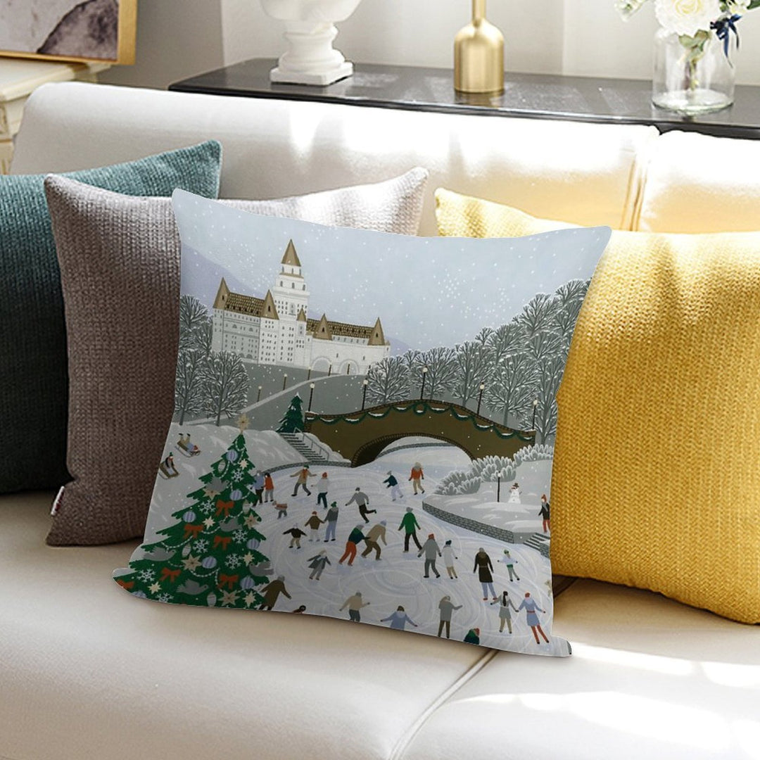 Ice Skating Pond Soft High-Density Material Throw Pillow