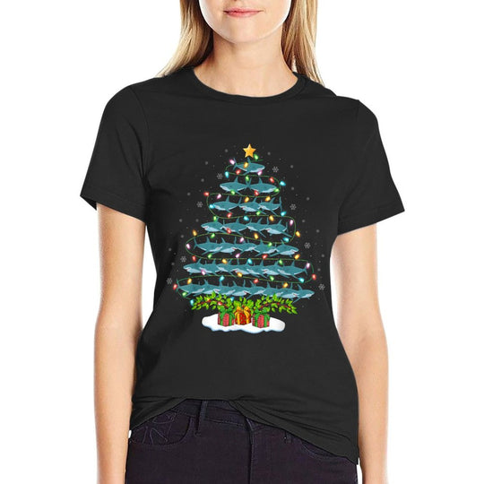 Shark Lover Xmas Holiday Santa Shark Christmas Tree  Affordable Price T-Shirt