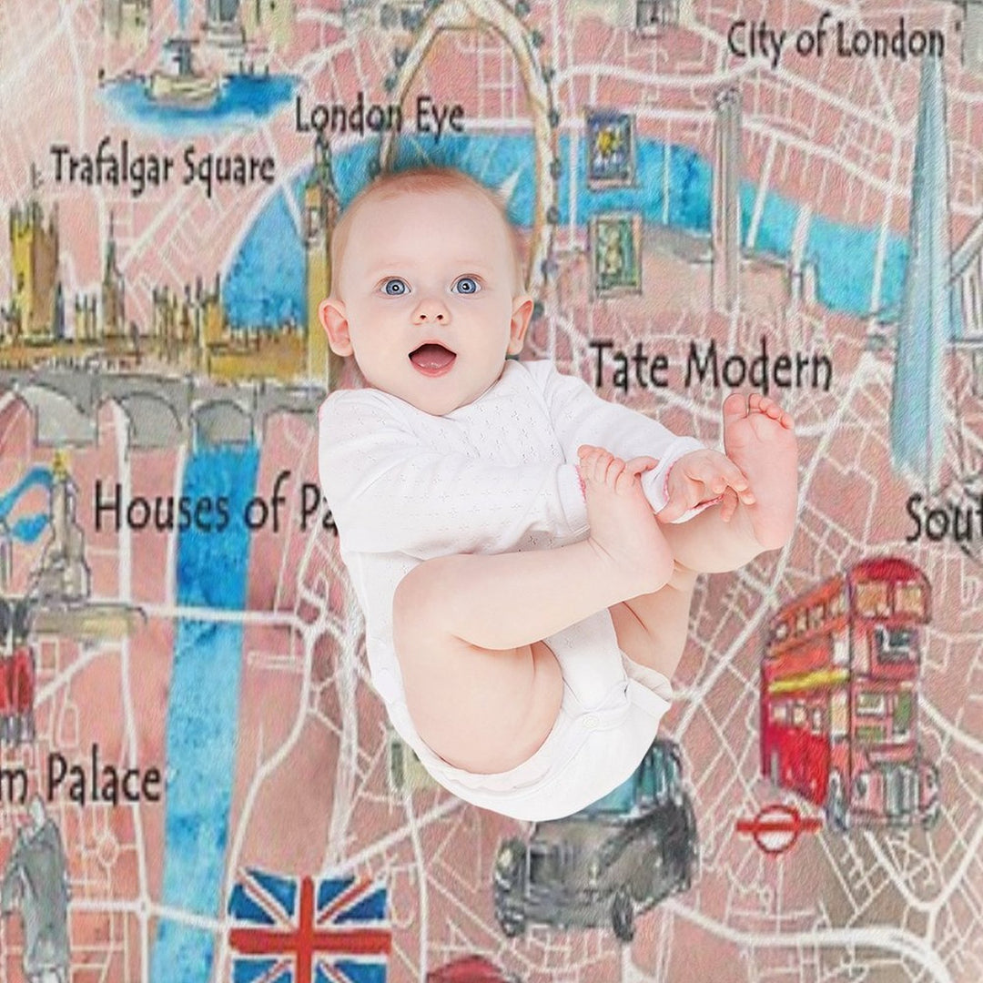 London UK Illustrated Map with Main Roads, Landmarks & Highlights Durable Throw Blanket