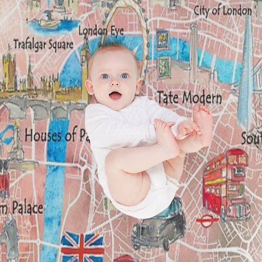 London UK Illustrated Map with Main Roads, Landmarks & Highlights Durable Throw Blanket