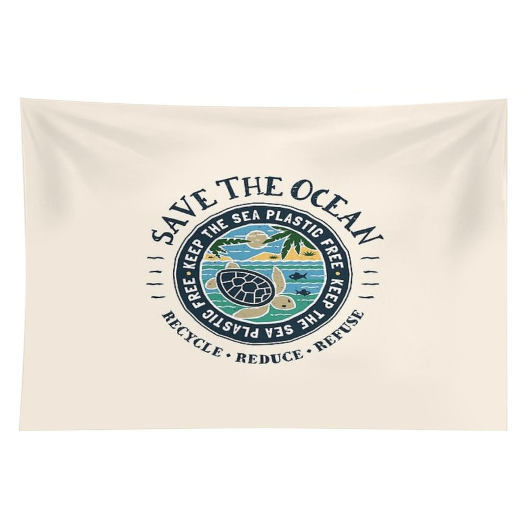 Save The Ocean Keep The Sea Plastic Free Turtle Scene Tapestry