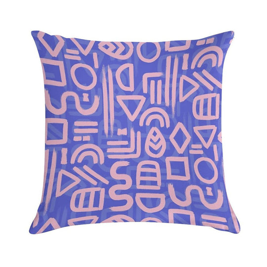 Shapes And Glyphs - Bold Brushstroke Abstract in Pink And Blue Soft Short Plush Fabric Throw Pillow