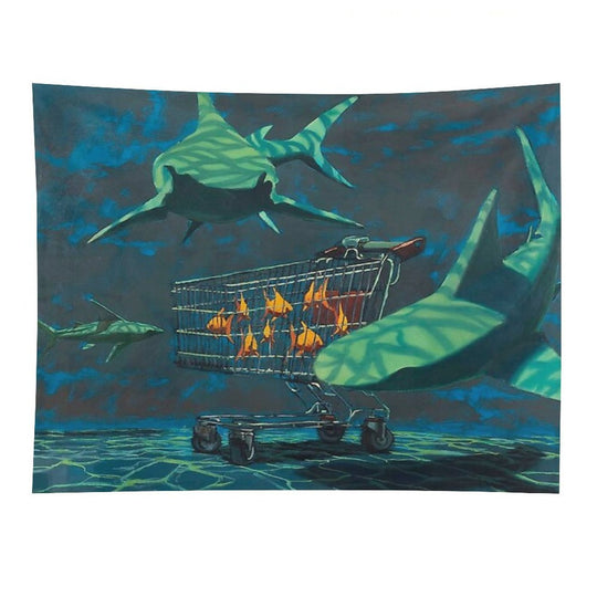 Sharks with Trolley Banksy Painting Tapestry