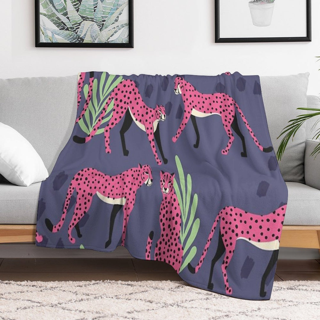 Pink Cheetahs on Purple Pattern Durable Throw Blanket