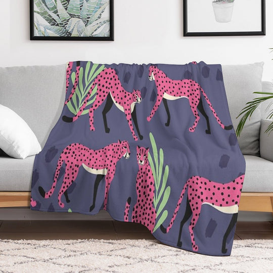 Pink Cheetahs on Purple Pattern Durable Throw Blanket