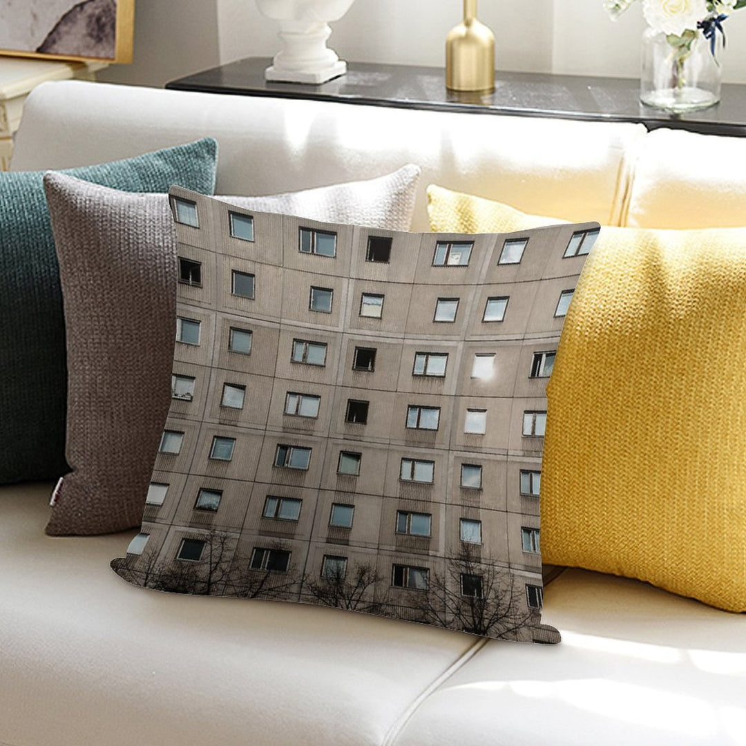 Plattenbau - Building Facade - Architecture Soft Short Plush Fabric Throw Pillow