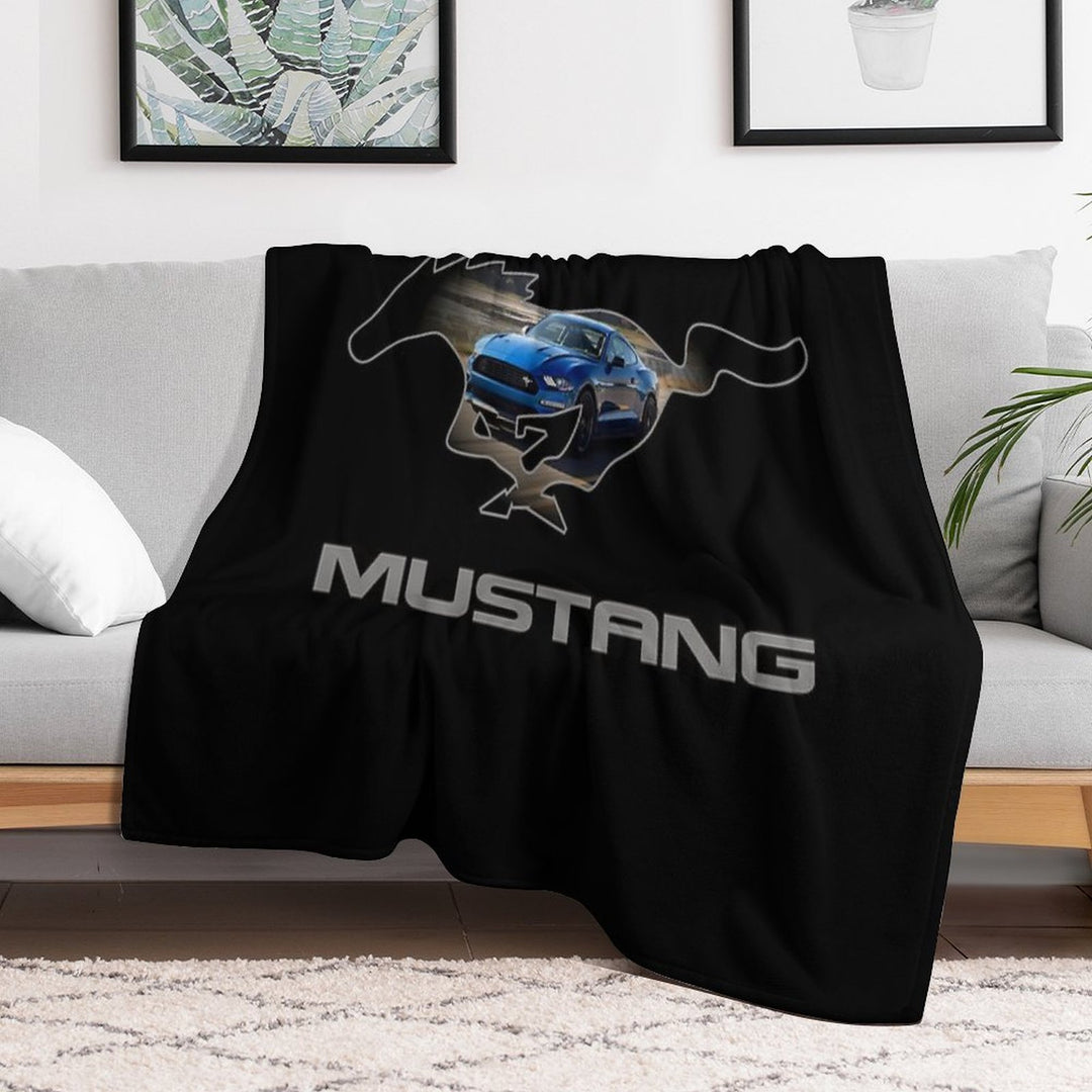 Ford Mustang GT Logo Emblem Design (Blue on Black) Velvety-soft Throw Blanket