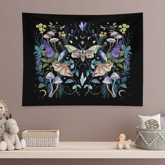 Crystal Moth Mushroom Tapestry