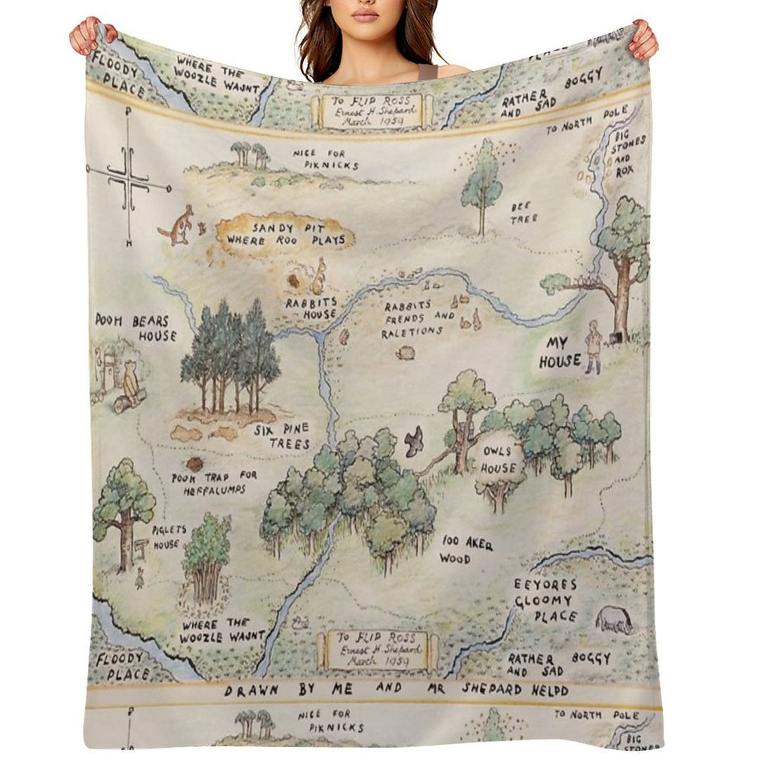 Hundred Acre Wood Map Sustainable Throw Blanket
