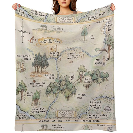 Hundred Acre Wood Map Sustainable Throw Blanket