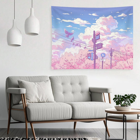 The Beautiful Sky, Traffic Lights, And Pigeons Tapestry