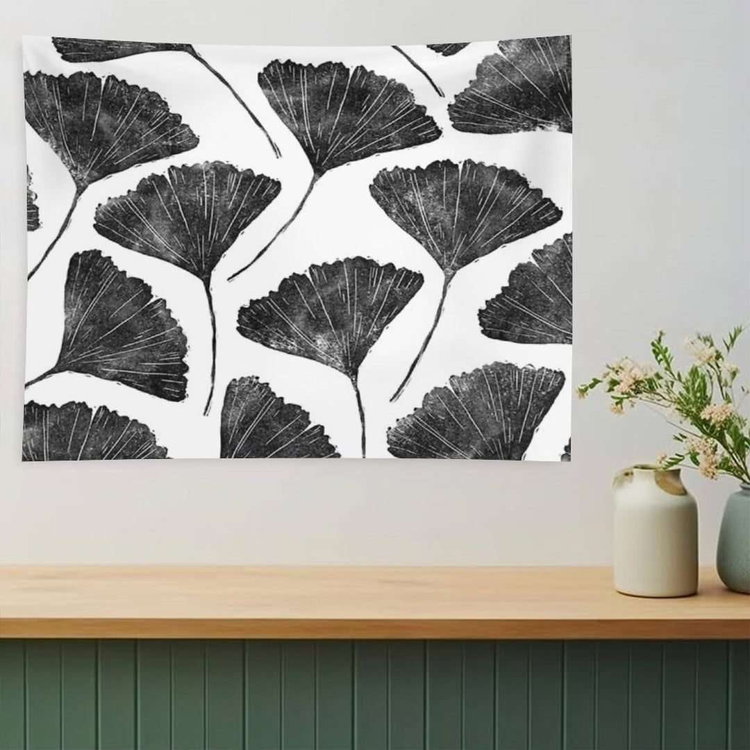 Ginkgo Biloba, Lino Cut Nature Inspired Leaf Pattern Tapestry