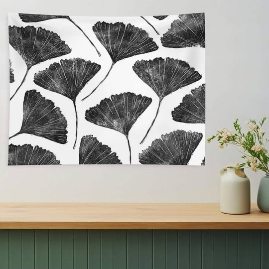 Ginkgo Biloba, Lino Cut Nature Inspired Leaf Pattern Tapestry